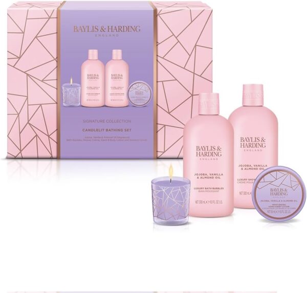 Baylis & Harding Jojoba, Vanilla & Almond Oil Luxury Candlelit Bathing Gift Set - Image 3